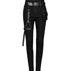 Punk Rave Jeans Womens Small Mainframe Skinny Black Belt Straps Gothic Emo